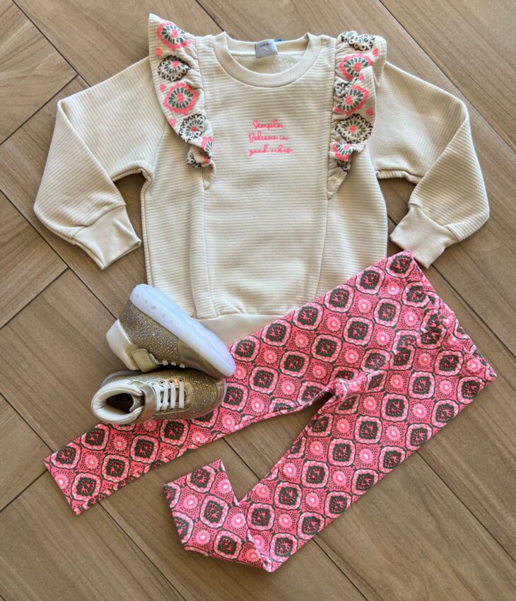 Conjunto Infantil Feminino Blusão Manga Longa Good Vibes e Legging Fernanda Ramos Kids