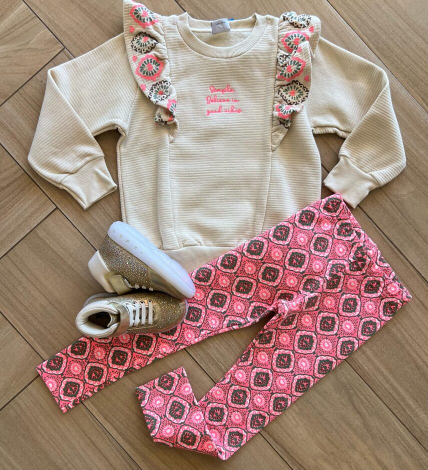 Conjunto Infantil Feminino Blusão Manga Longa Good Vibes e Legging Fernanda Ramos Kids