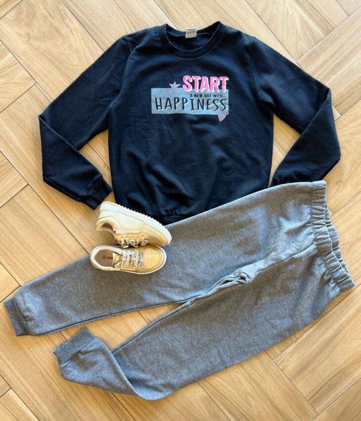 Conjunto Infantil Feminino Blusão Manga Longa Star e Calça Preta Fernanda Ramos Kids