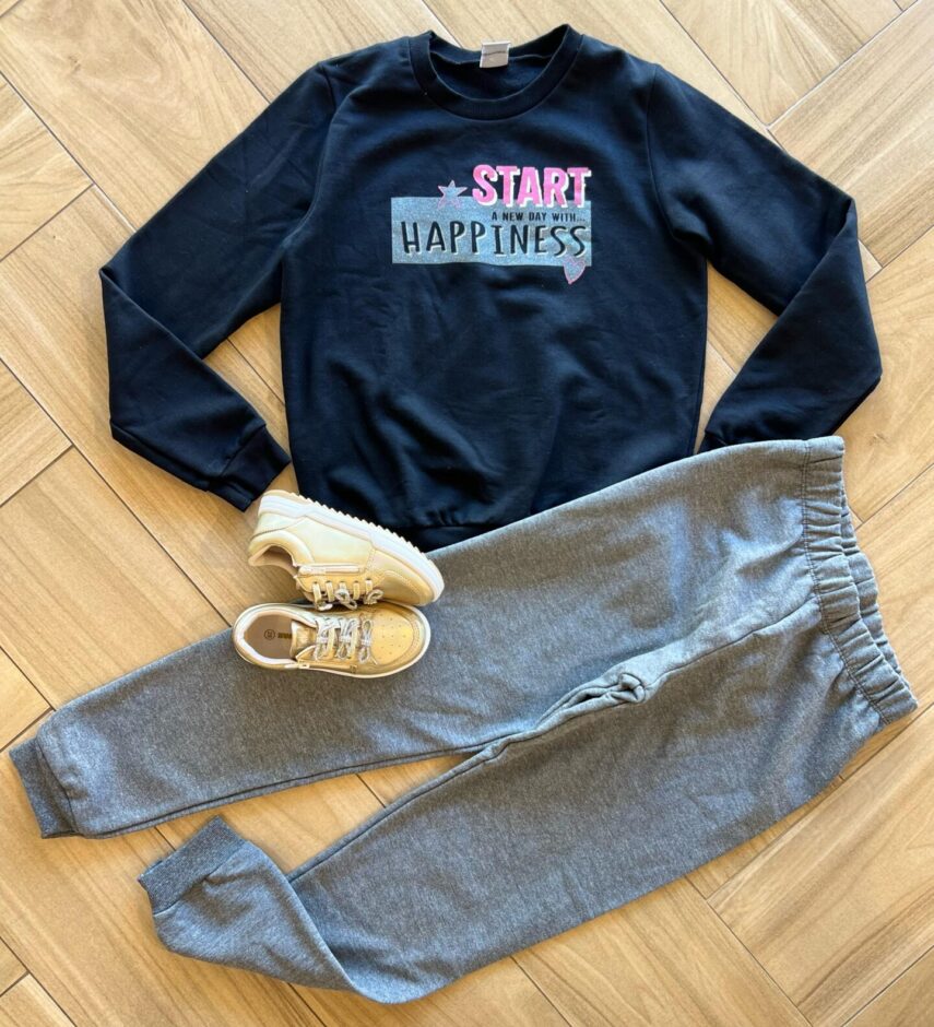 Conjunto Infantil Feminino Blusão Manga Longa Star e Calça Preta Fernanda Ramos Kids
