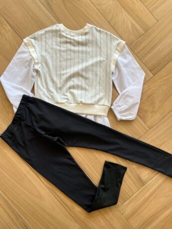 Conjunto Infantil Feminino Blusão Manga Longa Urso e Legging Preta Fernanda Ramos Kids