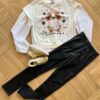 Conjunto Infantil Feminino Blusão Manga Longa Urso e Legging Preta Fernanda Ramos Kids