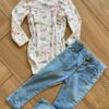 Conjunto Infantil Feminino Body Manga Longa Canelado e Calça Jeans Fernanda Ramos Kids