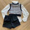 Conjunto Infantil Feminino Camisa Colete Xadrez e Short Preto Fernanda Ramos Kids