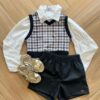 Conjunto Infantil Feminino Camisa Colete Xadrez e Short Preto Fernanda Ramos Kids