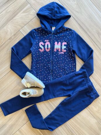 Conjunto Infantil Feminino Jaqueta Some Love e Calça Azul Marinho Fernanda Ramos Kids
