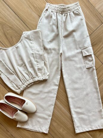 Conjunto Infantil Feminino Viscolinho Blusa Cropped e Calça Cargo Fernanda Ramos Kids