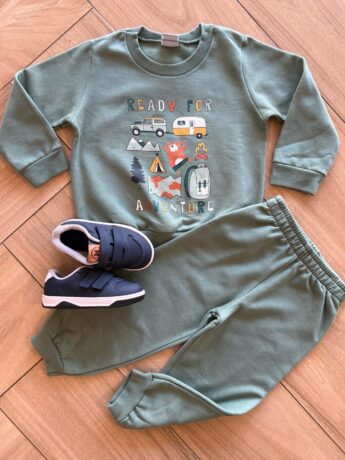 Conjunto Infantil Masculino Blusa Manga Longa Aventura e Calça Verde Fernanda Ramos Kids