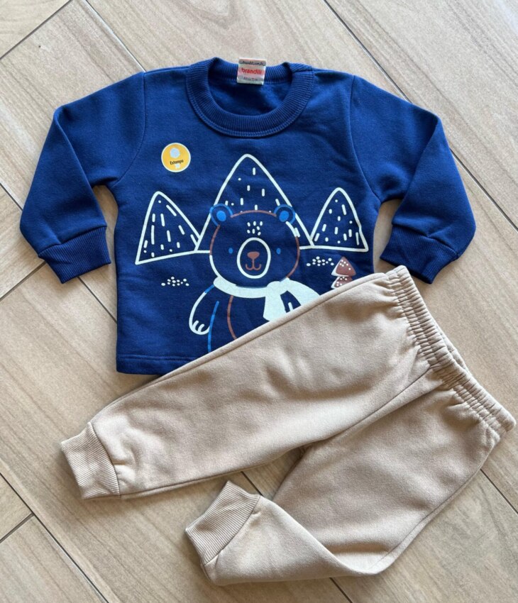 Conjunto Infantil Masculino Blusa Manga Longa Azul e Calça Jogger Fernanda Ramos Kids