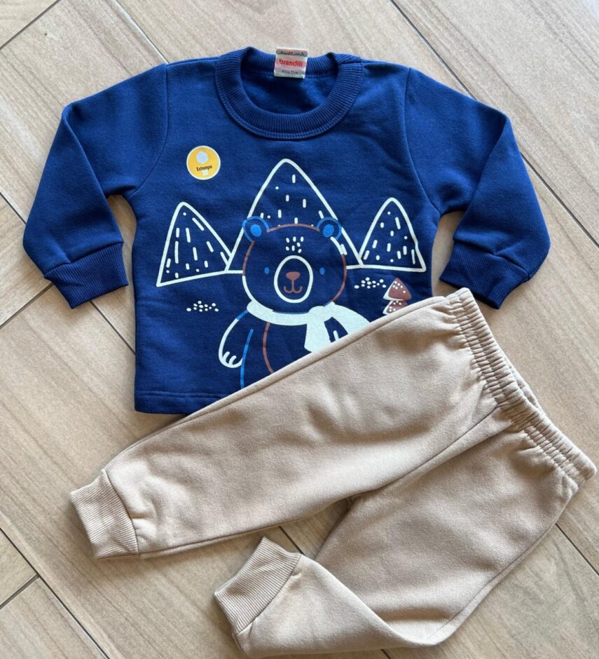 Conjunto Infantil Masculino Blusa Manga Longa Azul e Calça Jogger Fernanda Ramos Kids