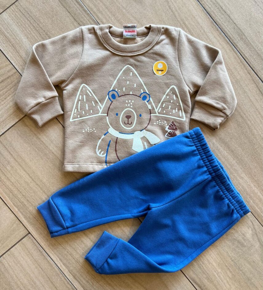 Conjunto Infantil Masculino Blusa Manga Longa Caqui e Calça Jogger Fernanda Ramos Kids