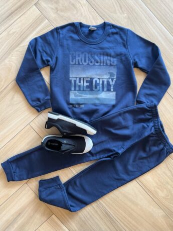 Conjunto Infantil Masculino Blusa Manga Longa Crossing e Calça Azul Fernanda Ramos Kids