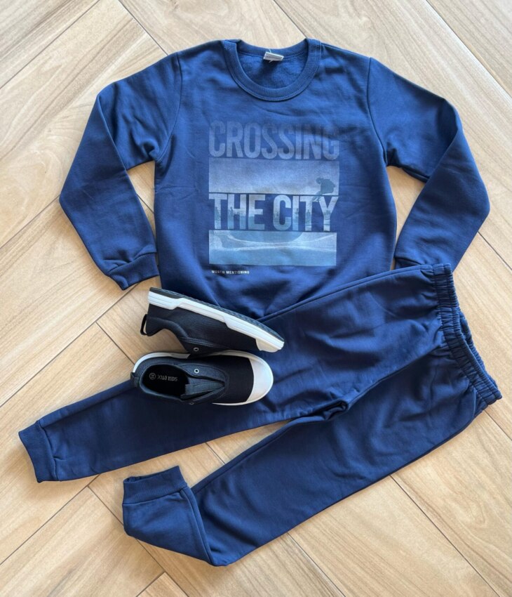 Conjunto Infantil Masculino Blusa Manga Longa Crossing e Calça Azul Fernanda Ramos Kids