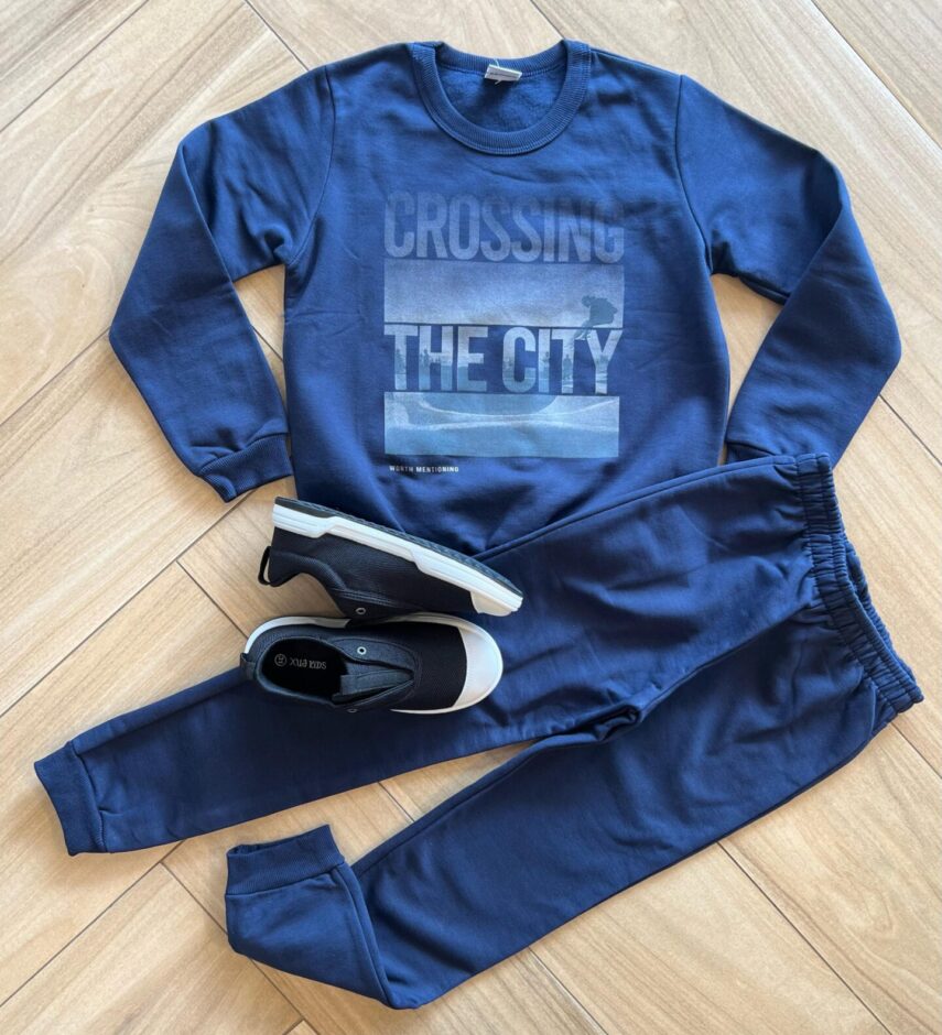 Conjunto Infantil Masculino Blusa Manga Longa Crossing e Calça Azul Fernanda Ramos Kids