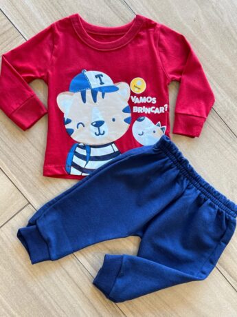 Conjunto Infantil Masculino Blusa Manga Longa e Calça Saruel Azul Fernanda Ramos Kids
