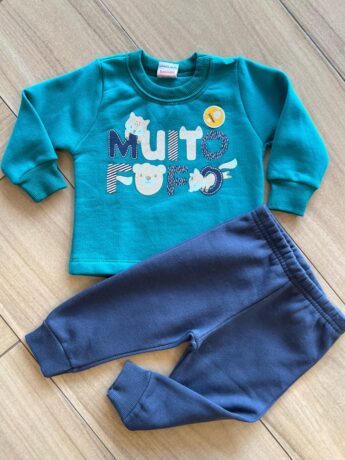 Conjunto Infantil Masculino Blusa Manga Longa Fofo e Calça Azul Fernanda Ramos KIds