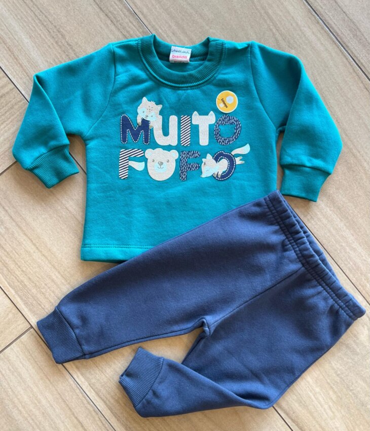 Conjunto Infantil Masculino Blusa Manga Longa Fofo e Calça Azul Fernanda Ramos KIds