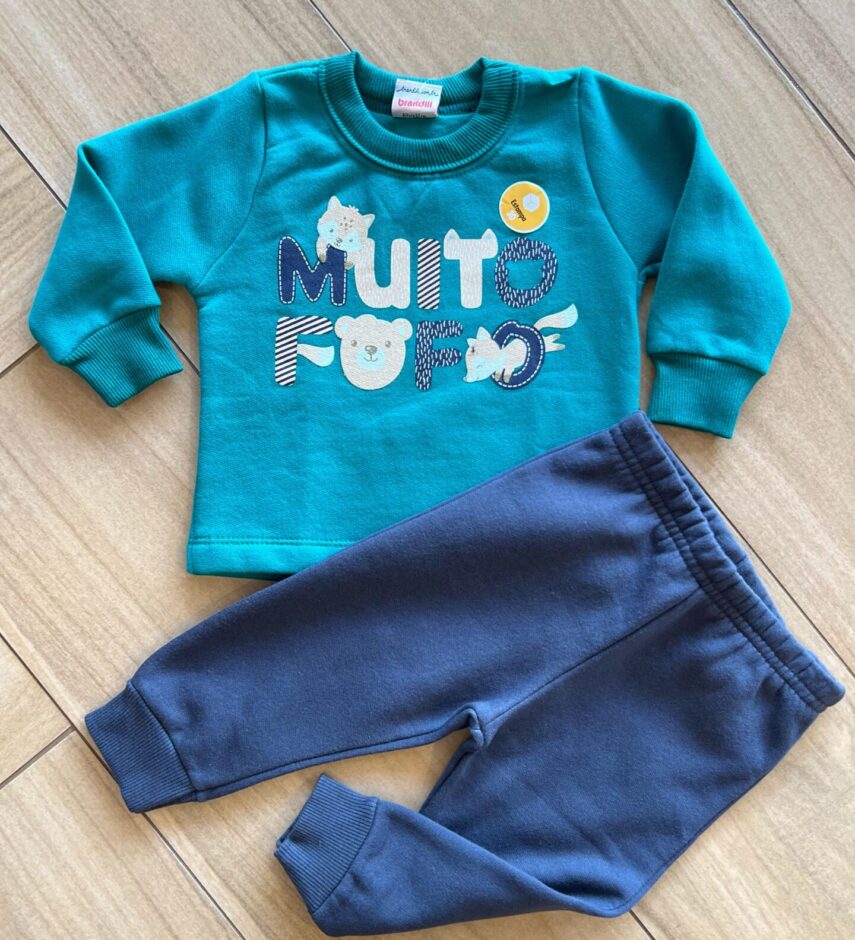 Conjunto Infantil Masculino Blusa Manga Longa Fofo e Calça Azul Fernanda Ramos KIds