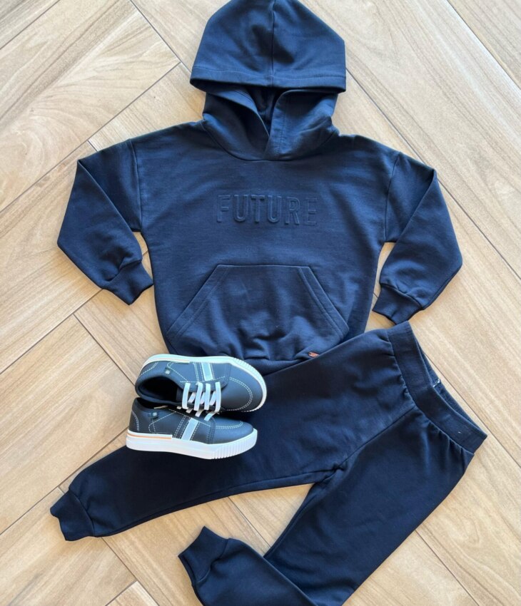 Conjunto Infantil Masculino Blusa Manga Longa Future e Calça Preta Fernanda Ramos Kids