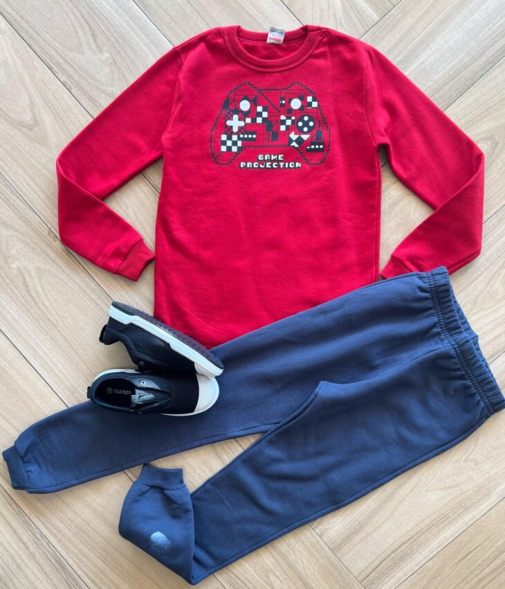 Conjunto Infantil Masculino Blusa Manga Longa Game e Calça Azul Fernanda Ramos Kids