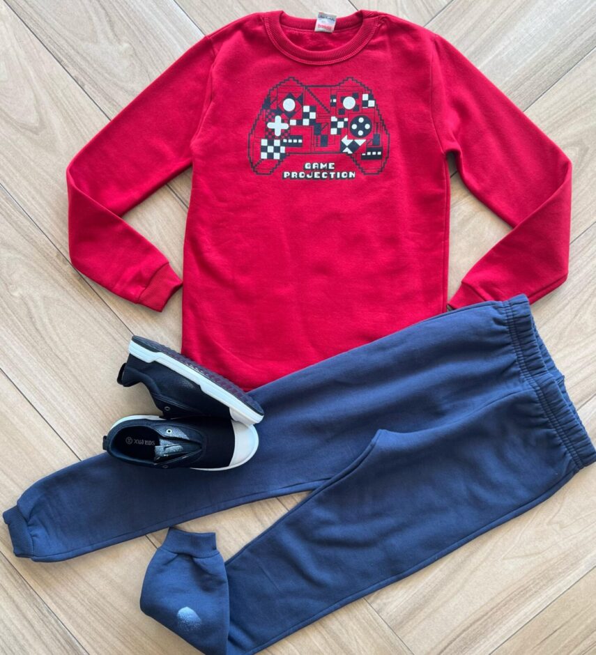 Conjunto Infantil Masculino Blusa Manga Longa Game e Calça Azul Fernanda Ramos Kids