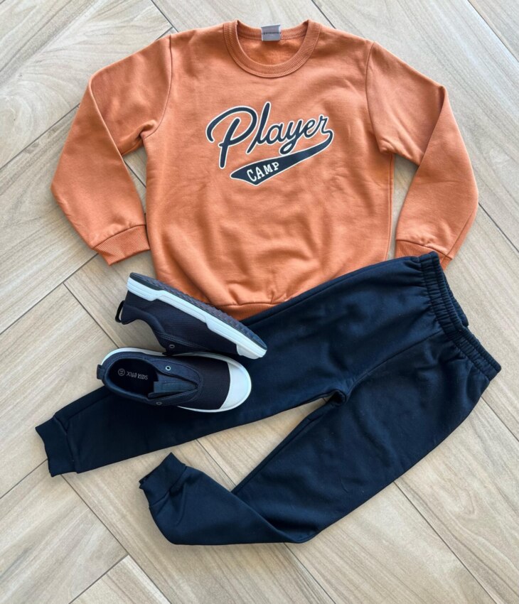 Conjunto Infantil Masculino Blusa Manga Longa Player e Calça Preta Fernanda Ramos Kids