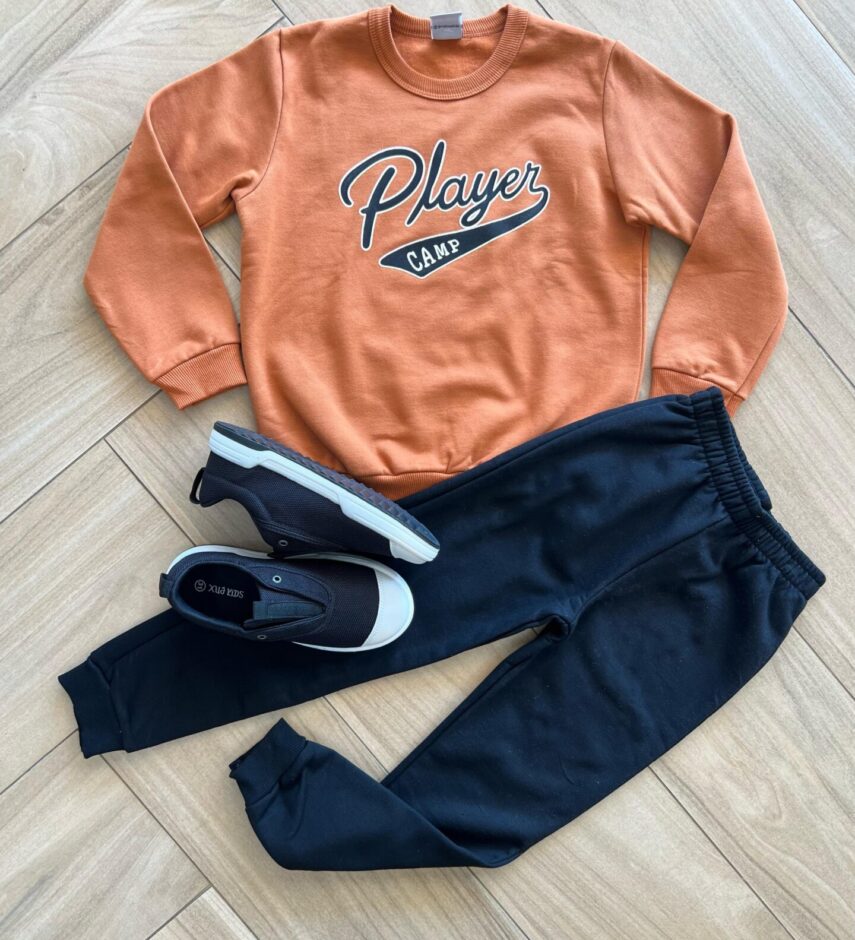 Conjunto Infantil Masculino Blusa Manga Longa Player e Calça Preta Fernanda Ramos Kids