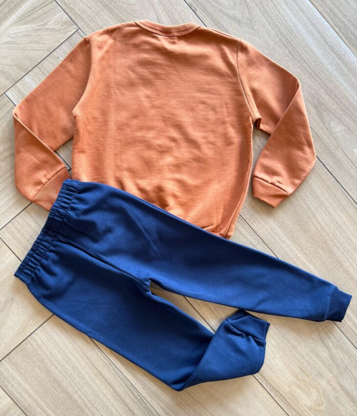 Conjunto Infantil Masculino Blusa Manga Longa Repeat e Calça Azul Fernanda Ramos Kids