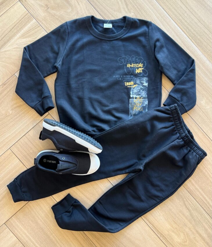 Conjunto Infantil Masculino Blusa Manga Longa Street e Calça Preta Fernanda Ramos Kids