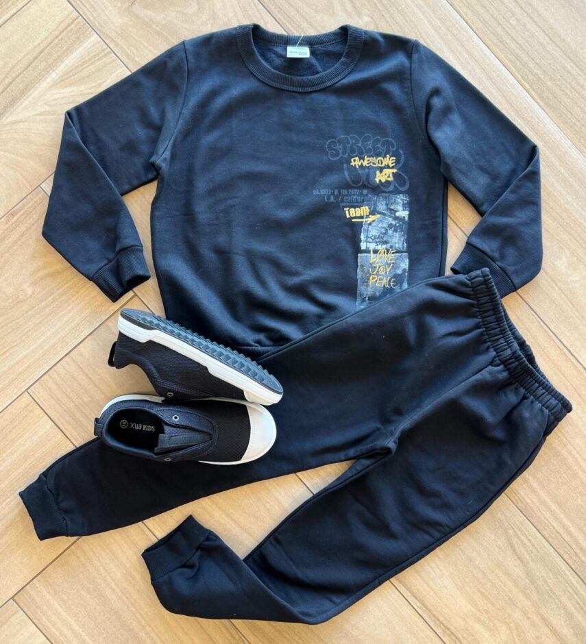 Conjunto Infantil Masculino Blusa Manga Longa Street e Calça Preta Fernanda Ramos Kids