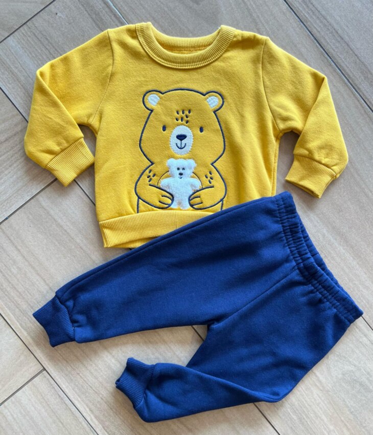 Conjunto Infantil Masculino Blusa Manga Longa Ursinhos e Calça Azul Fernanda Ramos Kids