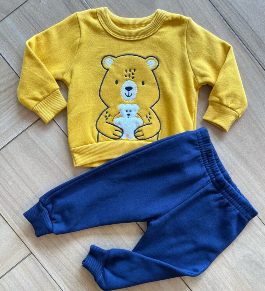 Conjunto Infantil Masculino Blusa Manga Longa Ursinhos e Calça Azul Fernanda Ramos Kids