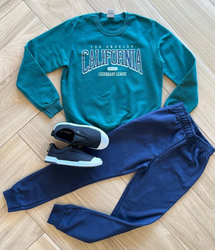 Conjunto Infantil Masculino Blusão California e Calça Azul Marinho Fernanda Ramos Kids