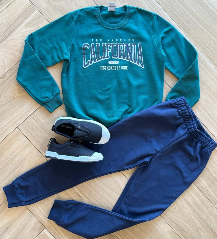 Conjunto Infantil Masculino Blusão California e Calça Azul Marinho Fernanda Ramos Kids