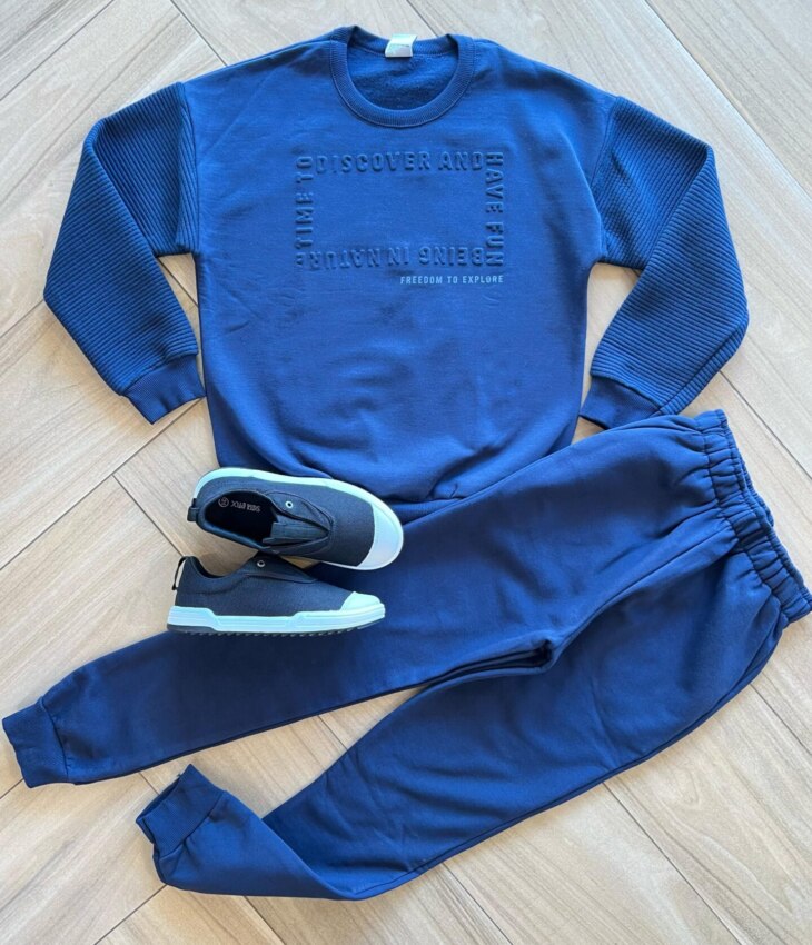 Conjunto Infantil Masculino Blusão Discory e Calça Azul Marinho Fernanda Ramos Kids