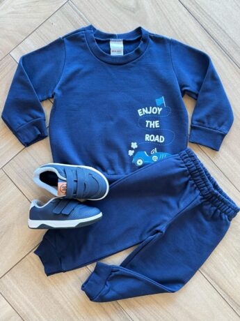 Conjunto Infantil Masculino Blusão Enjoy The Road e Calça Azul Fernanda Ramos Kids