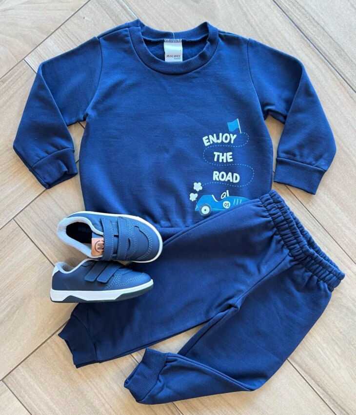 Conjunto Infantil Masculino Blusão Enjoy The Road e Calça Azul Fernanda Ramos Kids