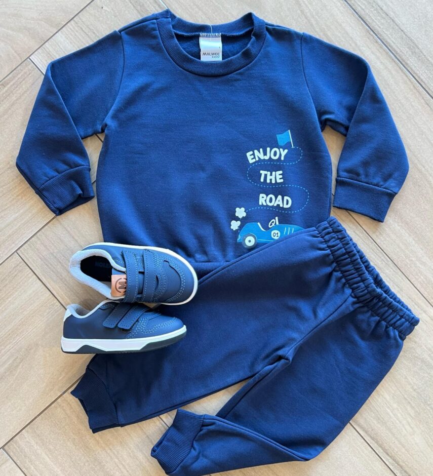 Conjunto Infantil Masculino Blusão Enjoy The Road e Calça Azul Fernanda Ramos Kids