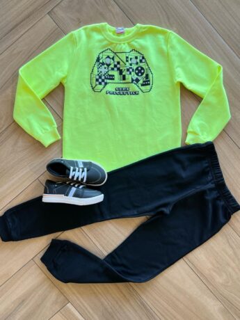 Conjunto Infantil Masculino Blusão Gamer e Calça Jogger Preta Fernanda Ramos Kids