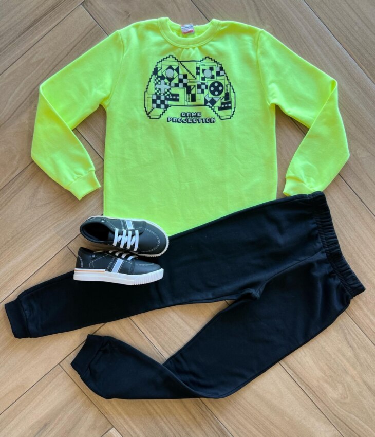 Conjunto Infantil Masculino Blusão Gamer e Calça Jogger Preta Fernanda Ramos Kids