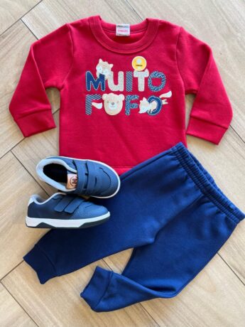 Conjunto Infantil Masculino Blusão Muito Fofo e Calça Jogger Azul Fernanda Ramos Kids