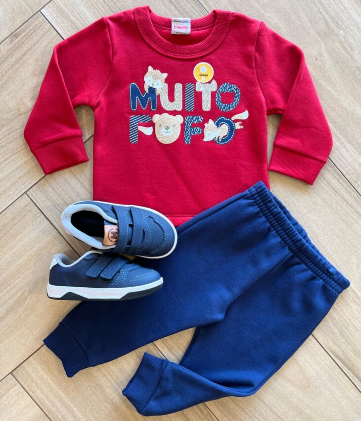 Conjunto Infantil Masculino Blusão Muito Fofo e Calça Jogger Azul Fernanda Ramos Kids