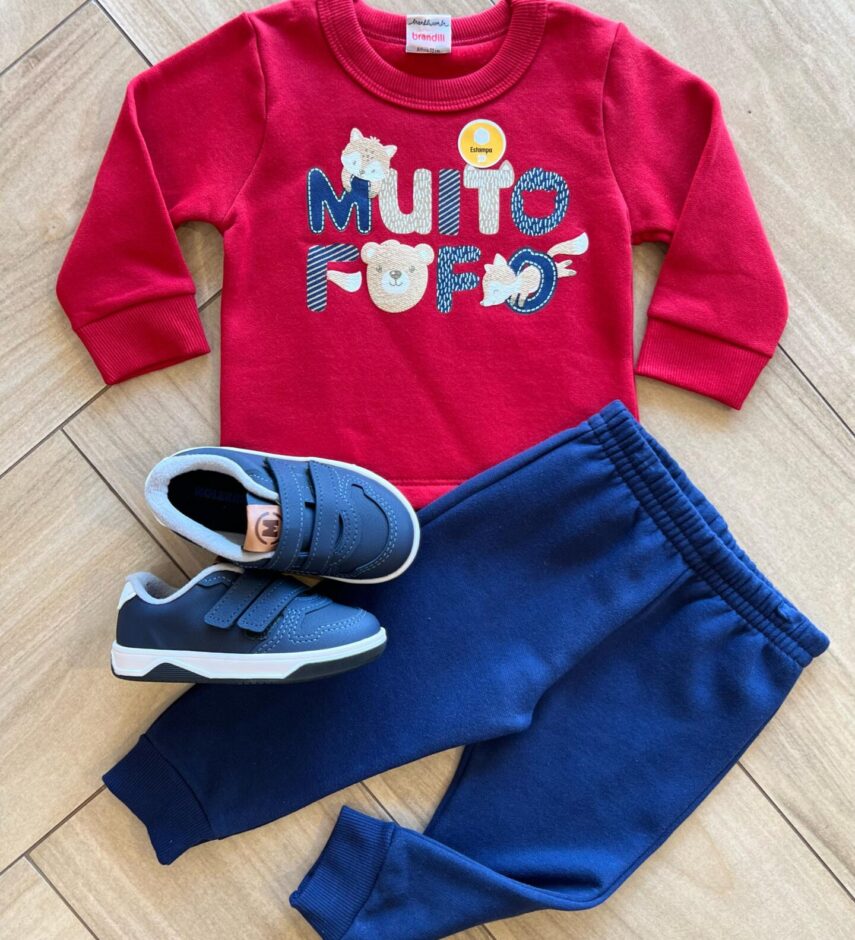 Conjunto Infantil Masculino Blusão Muito Fofo e Calça Jogger Azul Fernanda Ramos Kids
