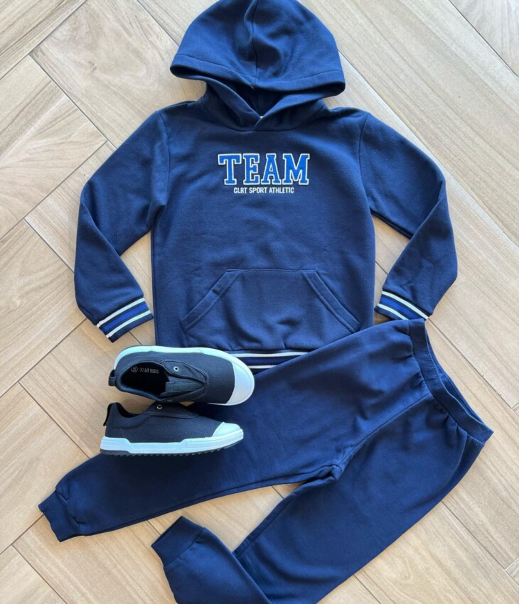 Conjunto Infantil Masculino Blusão Team Sport e Calça Azul Marinho Fernanda Ramos Kids
