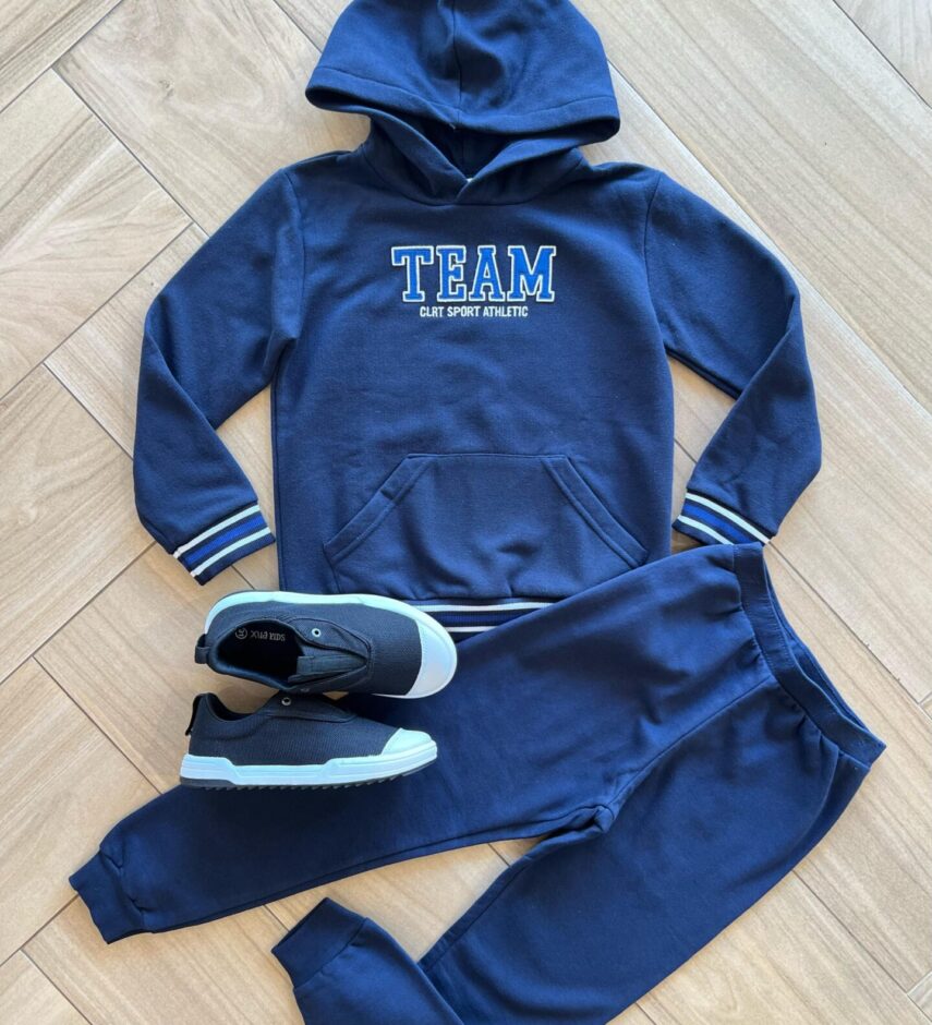 Conjunto Infantil Masculino Blusão Team Sport e Calça Azul Marinho Fernanda Ramos Kids