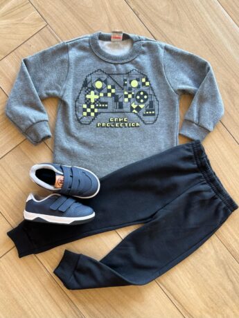 Conjunto Infantil Masculino Blusão Video Game e Calça Preta Fernanda Ramos Kids