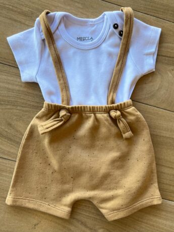 Conjunto Infantil Masculino Body Branco e Jardineira Moletom Mescla Fernanda Ramos Kids
