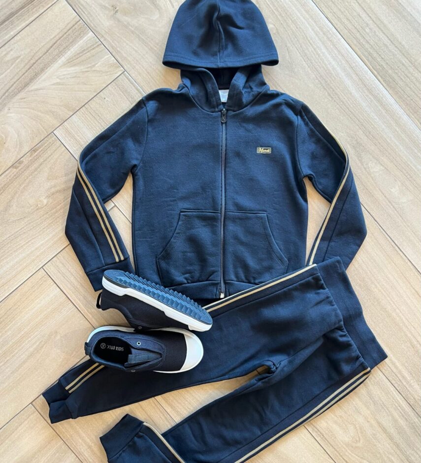 Conjunto Infantil Masculino Jaqueta e Calça Detalhe Lateral Preta Fernanda Ramos Kids