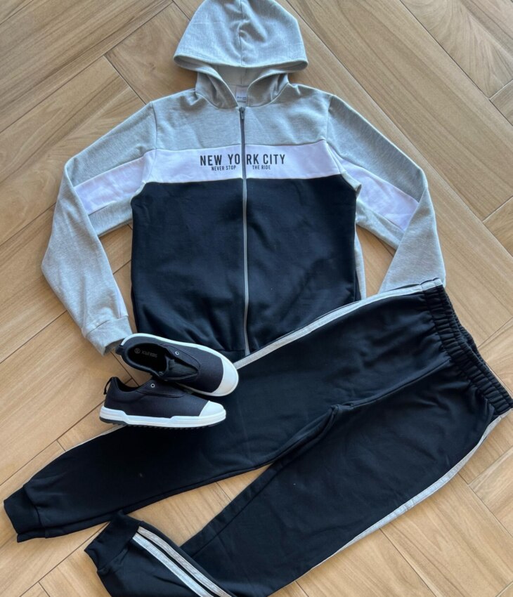 Conjunto Infantil Masculino Jaqueta e Calça Linha Lateral Preta Fernanda Ramos Kids