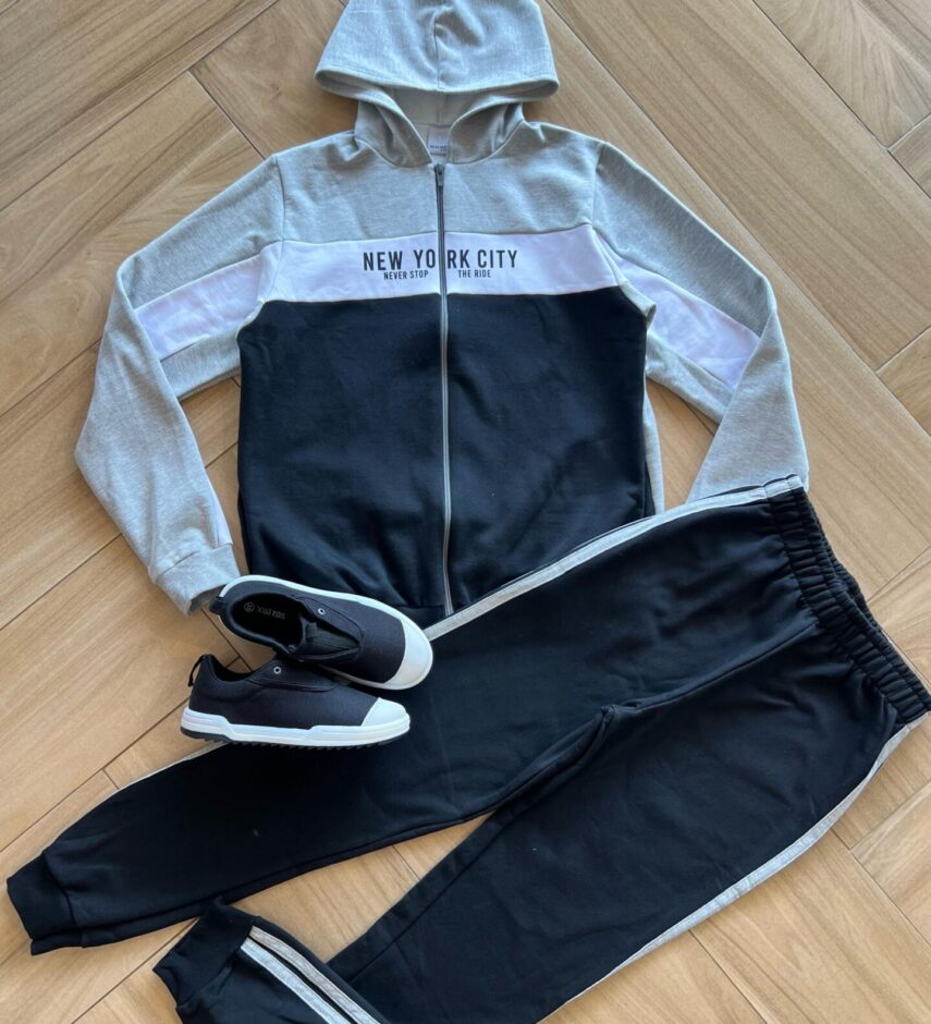 Conjunto Infantil Masculino Jaqueta e Calça Linha Lateral Preta Fernanda Ramos Kids
